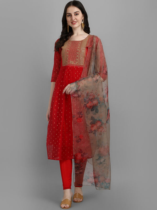 Kalini Ethnic Motifs Yoke Design Regular Thread Work Kurta with Leggings & With Dupatta - Distacart