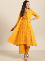 Thumbnail for Sangria Women Mustard Yellow & Red Pure Cotton Printed Kurta with Palazzos - Distacart
