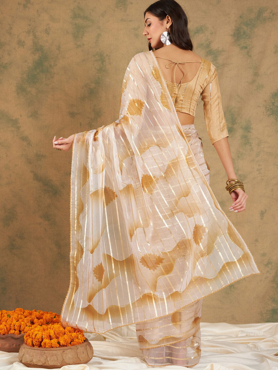 Sangria Woven Design Organza Sarees - Distacart