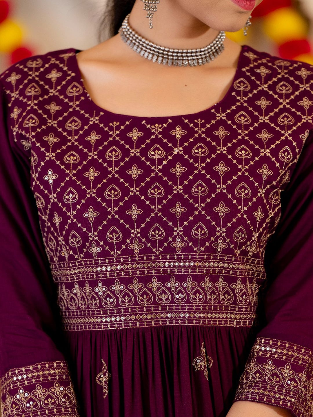 Kalini Ethnic Motifs Embroidered Empire Kurta with Trousers & Pure Cotton Dupatta - Distacart