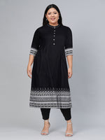 Thumbnail for Biba Women Black & White Pure Cotton Solid Kurta With Printed Border - Distacart
