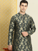 Thumbnail for House of Pataudi Men Jashn Floral Zari Work Kurta with Churidar - Distacart