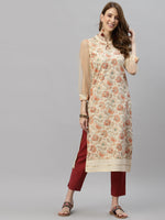 Thumbnail for Kalini Women Cream-Coloured Floral Printed Keyhole Neck Kurta - Distacart