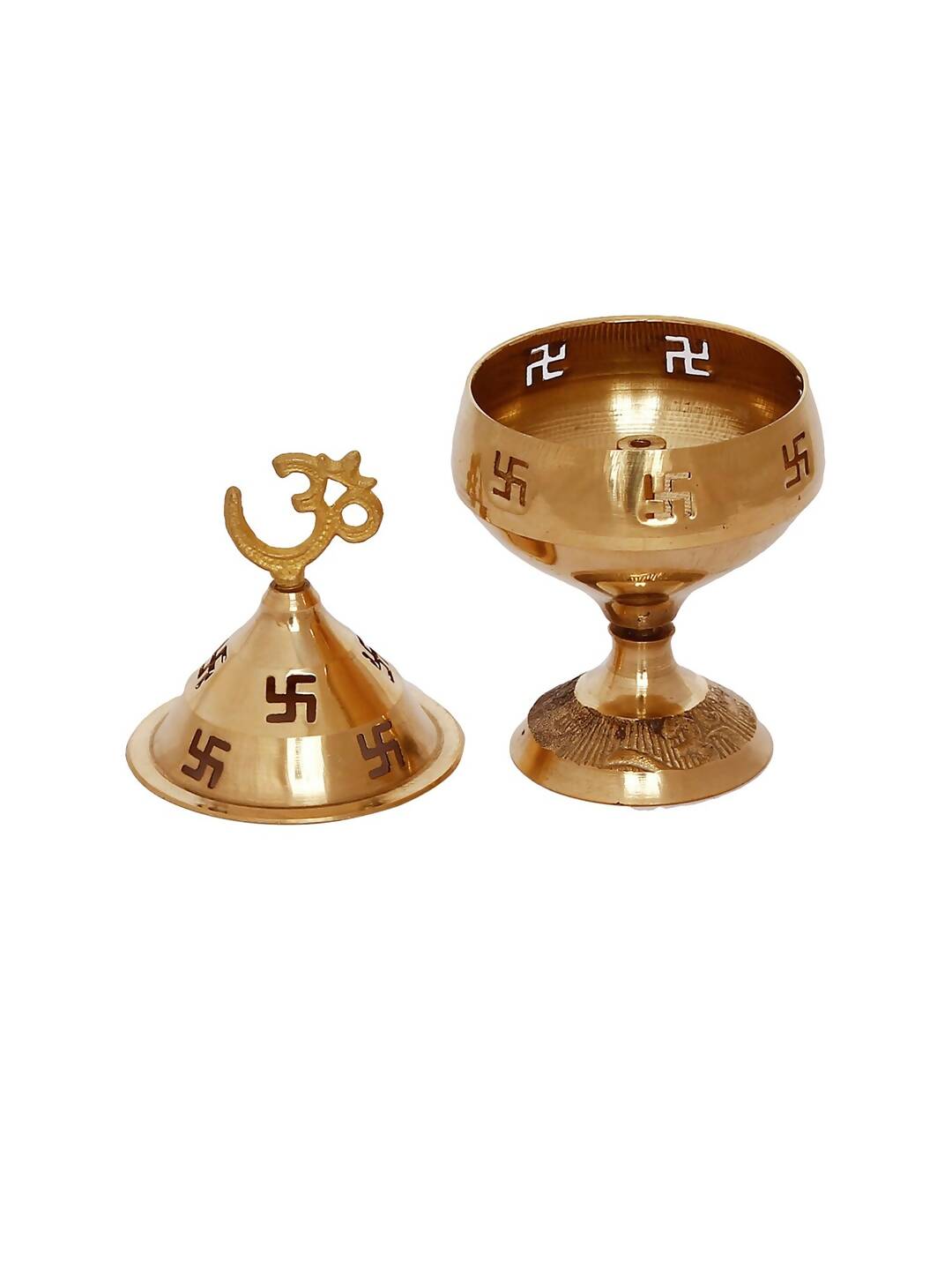 eCraftIndia Gold-Toned Om and Swastik Brass Diya - Distacart