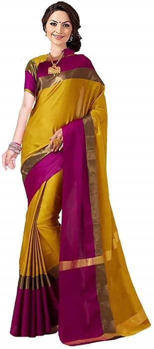 Vamika Mustard Cotton Silk Weaving Saree (Shreeji Gold Pink) - Distacart
