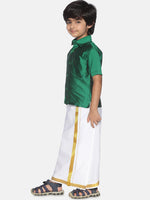 Thumbnail for Sethukrishna Boys Green & White Solid Shirt and Dhoti Set - Distacart