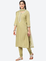 Thumbnail for Biba Floral Embroidered Gotta Patti Kurta with Churidar & Dupatta - Distacart