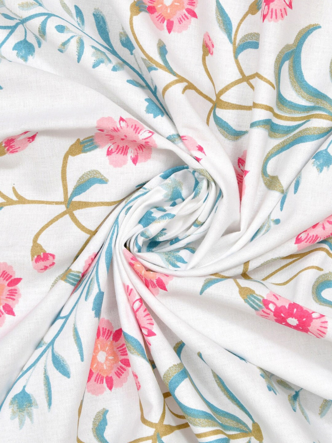 haus & kinder Blossoms Pink & White 186 TC Cotton Queen Bedsheet With 2 Pillow Covers - Distacart