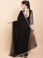 Thumbnail for Sangria Black & Silver-Toned Sequinned Pure Georgette Celebrity Saree - Distacart