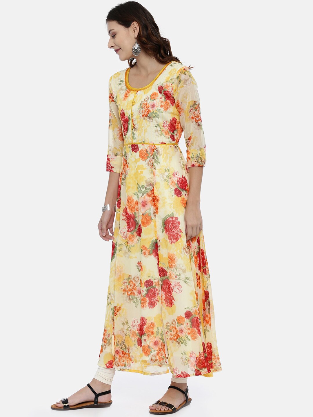 Souchii Yellow Printed A-Line Kurta - Distacart