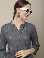 Thumbnail for Sangria Women Charcoal & Beige Printed Kurta - Distacart