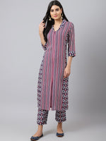 Thumbnail for Khushal K Striped Shawl Collar Straight Kurta with Palazzos - Distacart