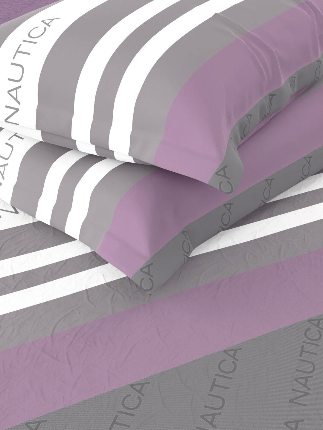 Nautica Bradford Purple & Grey Striped 160 TC Pure Cotton King Bedsheet & 2 Pillow Covers - Distacart