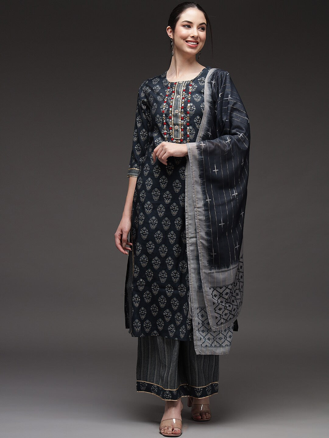 Kalini Women Floral Printed Kurta With Palazzos & Dupatta - Distacart