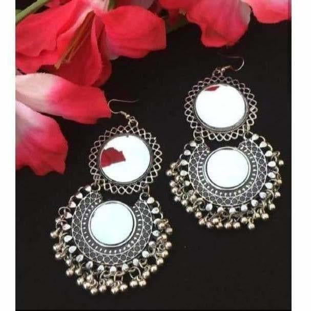 Oxidised Mirror Earrings With Drops