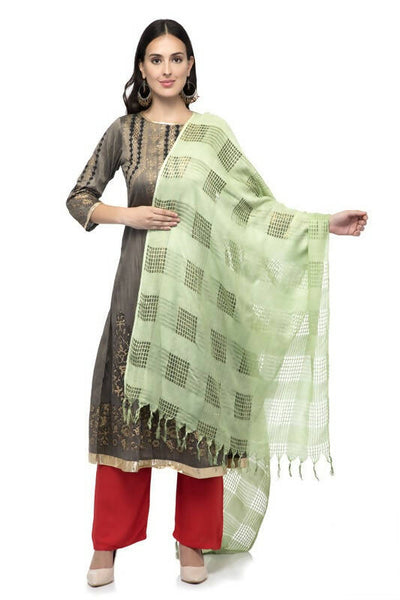 Mominos Fashion Moeza Window Design Pista Green Cotton Duppata - Distacart