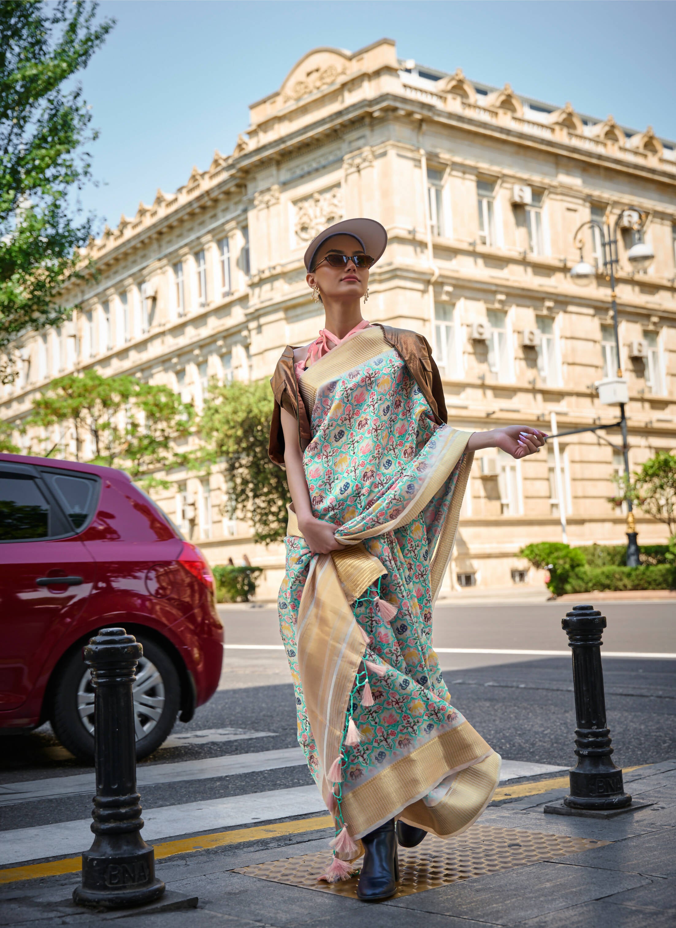 Sea Green Satin Organza Floral Woven Design Saree With Unstitched Blouse Piece - Klay's - Distacart