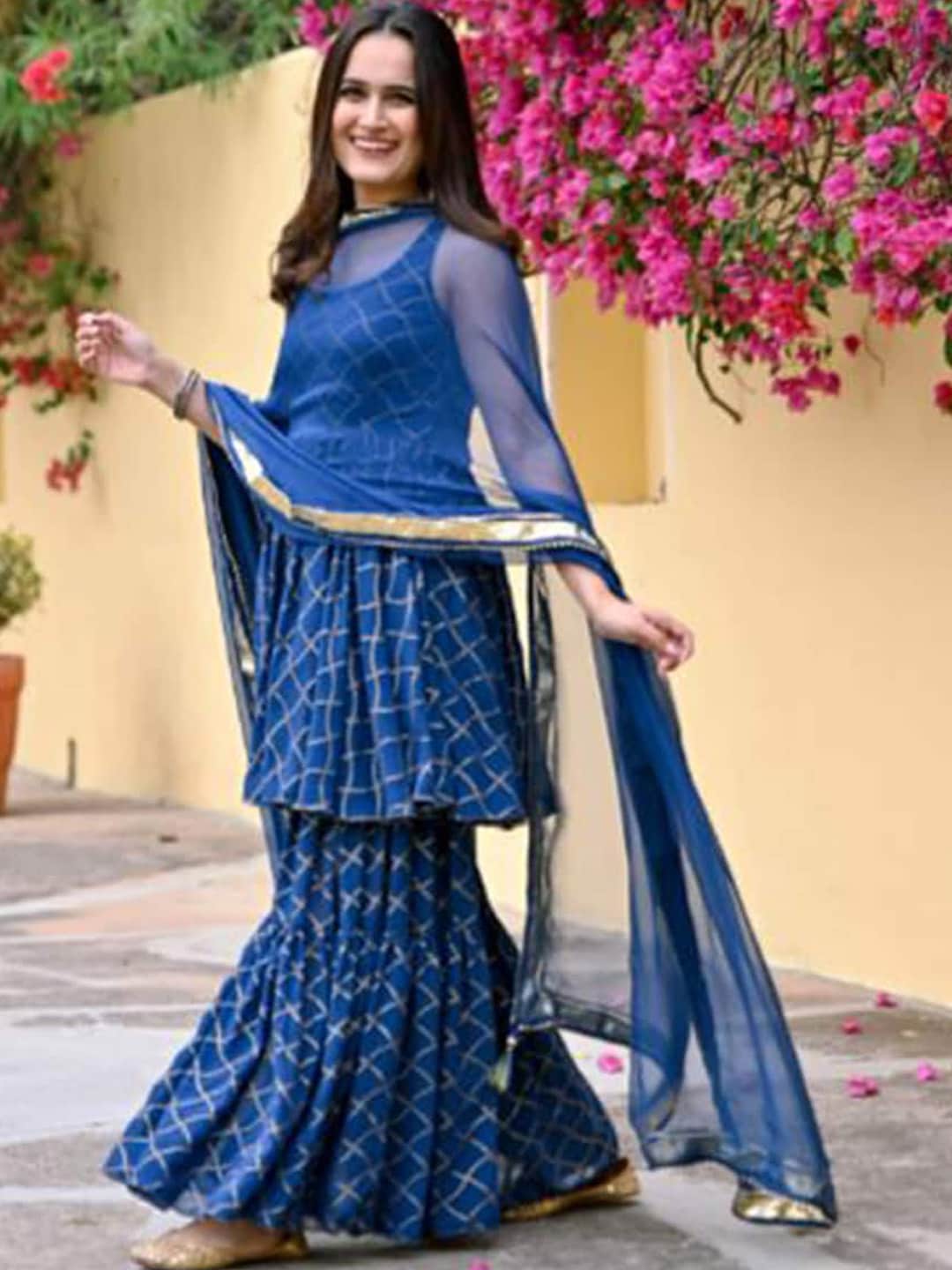 Kalini Geometric Printed Kurta with Sharara & With Dupatta - Distacart
