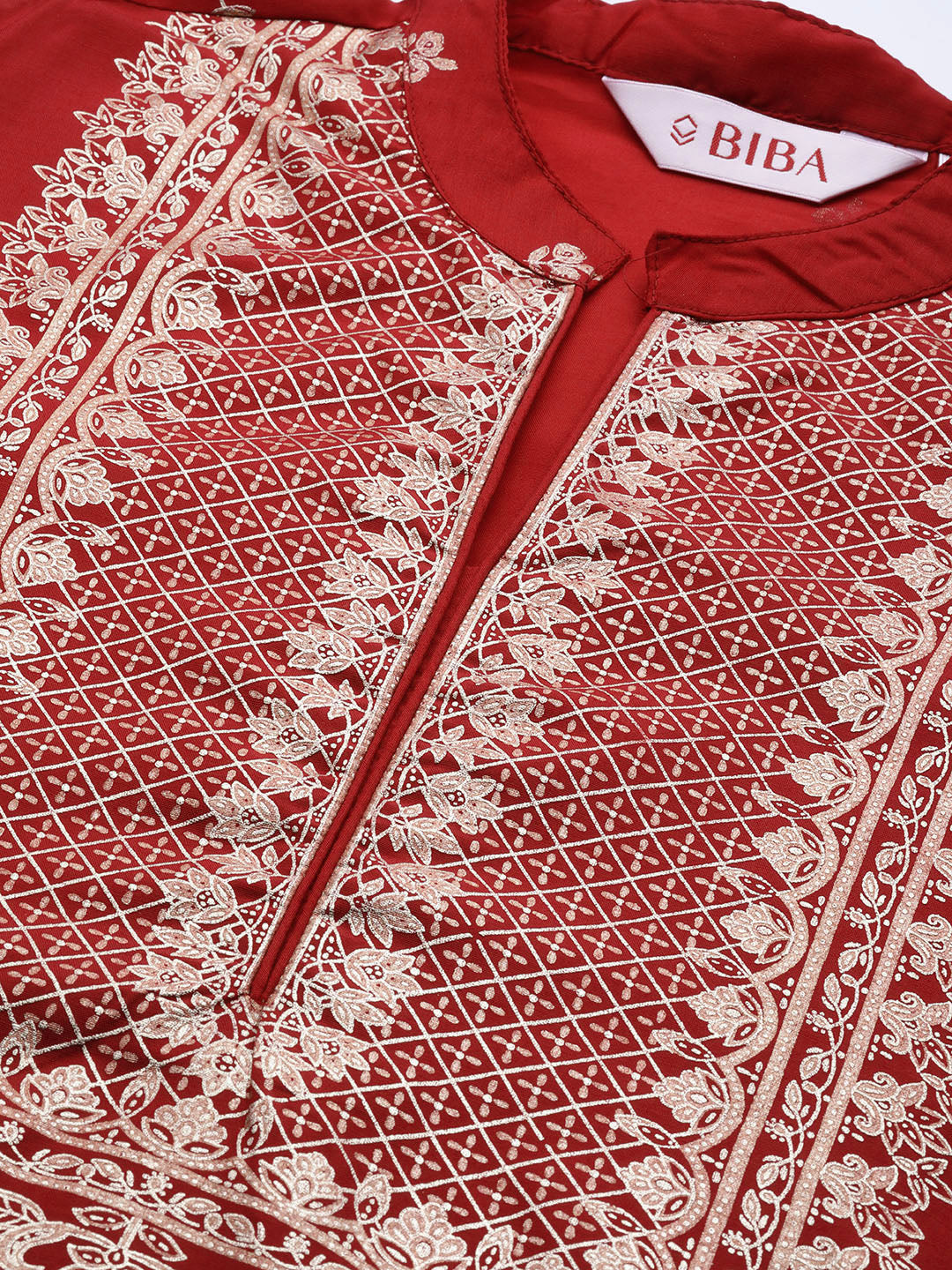 Biba Women Red & Golden Ethnic Motifs Print Straight Kurta - Distacart