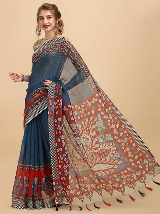 Sangria Ethnic Motif Printed Pure Linen Saree - Distacart