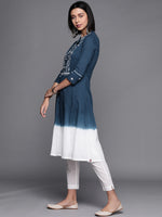 Thumbnail for Biba Women Navy Blue & White Geometric Yoke Design Dyed Cotton Indigo Kurta - Distacart