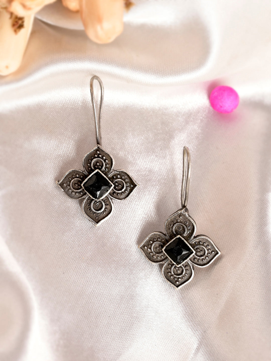 Shoshaa Silver Plated Floral Drop Earrings - Distacart