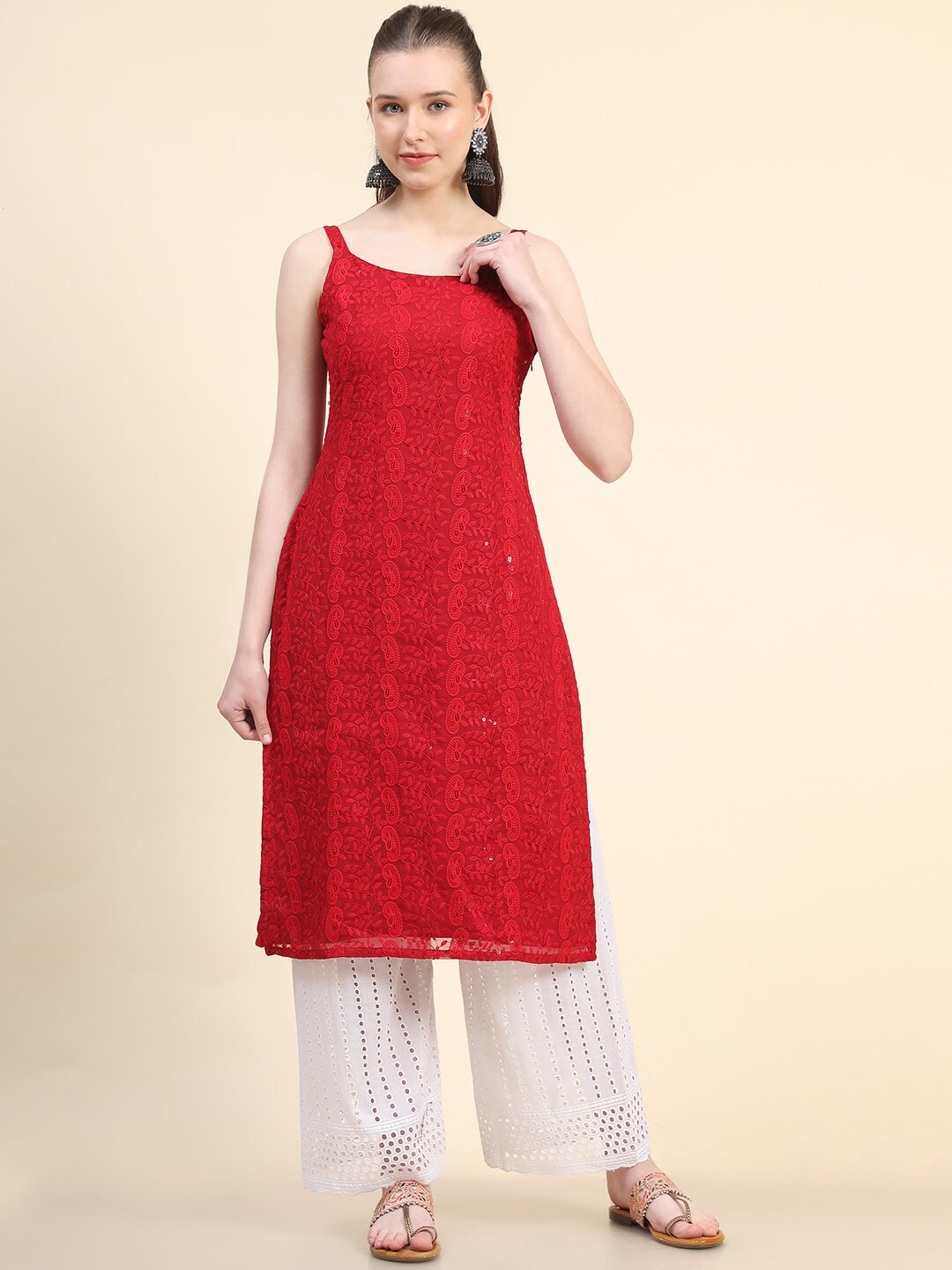 Kalini Paisley Embroidered Sequinned Chikankari Georgette Kurta - Distacart