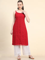 Thumbnail for Kalini Paisley Embroidered Sequinned Chikankari Georgette Kurta - Distacart