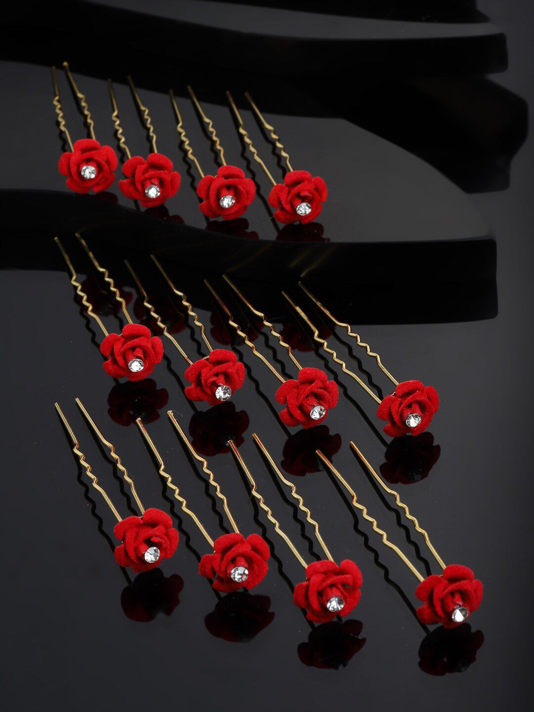 Panash Women Gold-Toned & Red Rose Embellished U Pins - Distacart