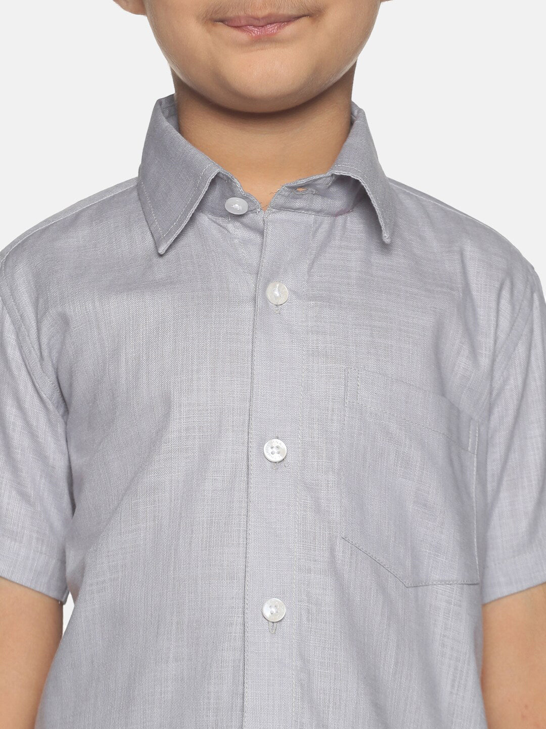 Sethukrishna Boys Grey & White Pure Cotton Shirt With Veshti Set - Distacart