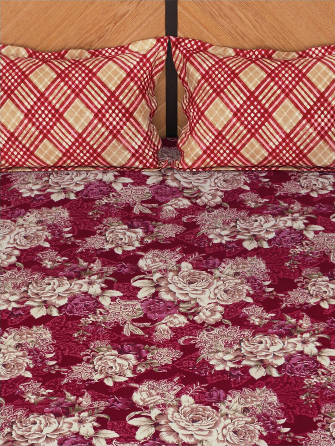 Story@home Arena Magenta & White Floral Microfiber 180 TC Queen Bedsheet & 2 Pillow Covers - Distacart