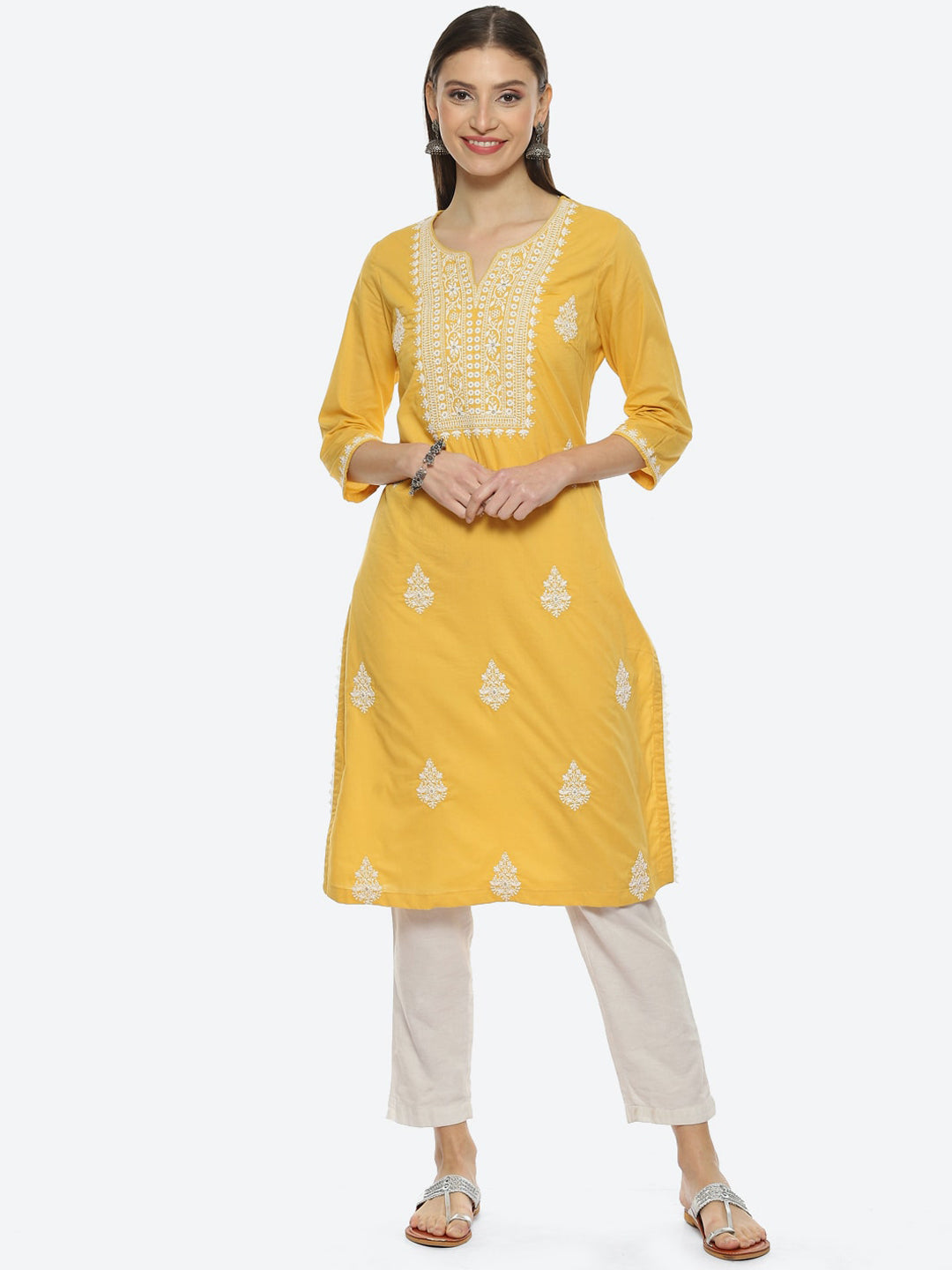 Biba Women Ethnic Motifs Embroidered Cotton Kurta - Distacart