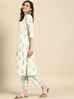 Thumbnail for Sangria Floral Printed Angrakha Sequinned Pure Cotton Kurta With Trousers - Distacart