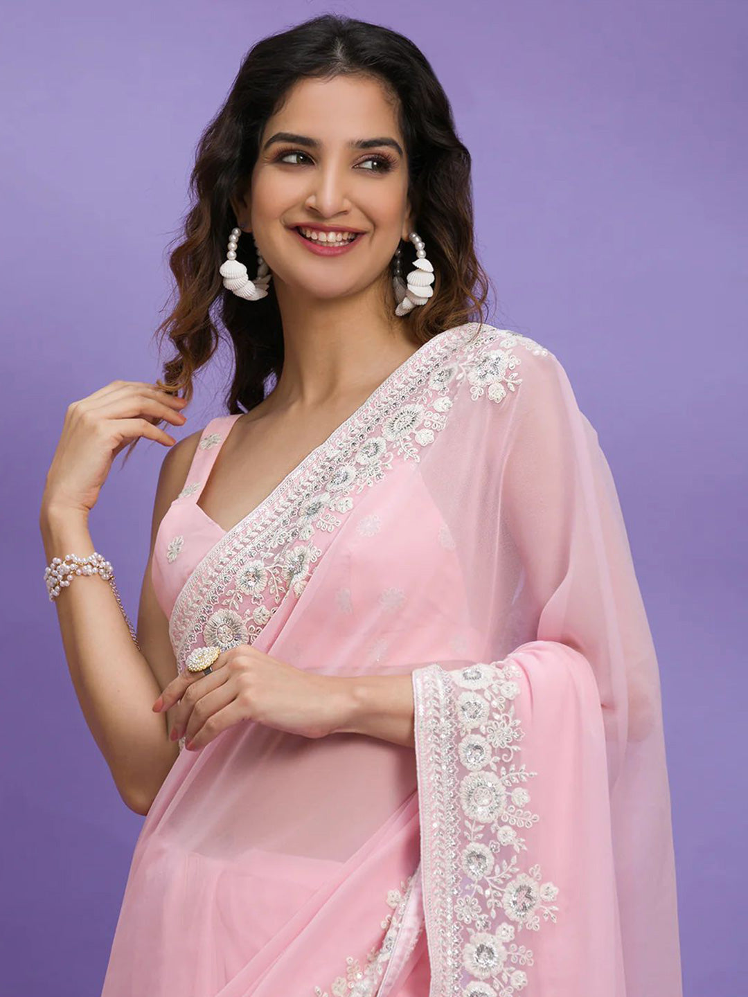 Kalini Sequinned Pure Georgette Saree - Distacart