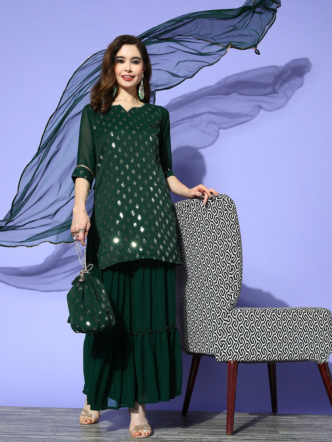 Buy Libas Women Embroidered Sequinned Kurti Set With Dupatta & Potli Online  at Best Price | Distacart