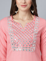 Thumbnail for Khushal K Women Pink Yoke Design Embroirdered Kurta with Trousers - Distacart