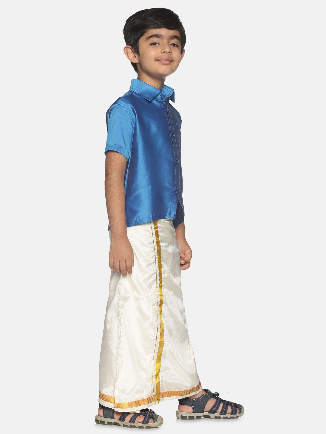 Sethukrishna Blue & White Shirt with Dhoti Set For Boys - Distacart