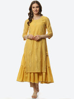 Thumbnail for Biba Women Yellow Floral Embroidered Layered Kurta - Distacart