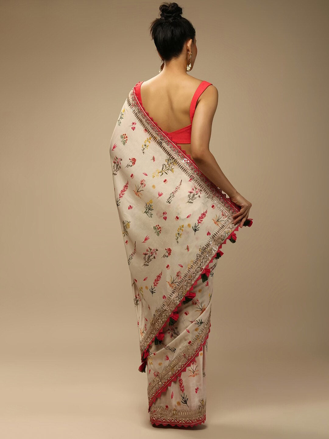 Sangria Floral Embellished Chiffon Saree - Distacart