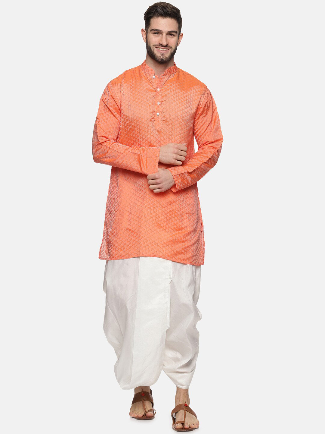 Sethukrishna Mens Orange Kurta with Dhoti Pants - Distacart
