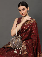 Thumbnail for Masq Black & White Pearl & Sequinned Work Embellished Potli Clutch - Distacart