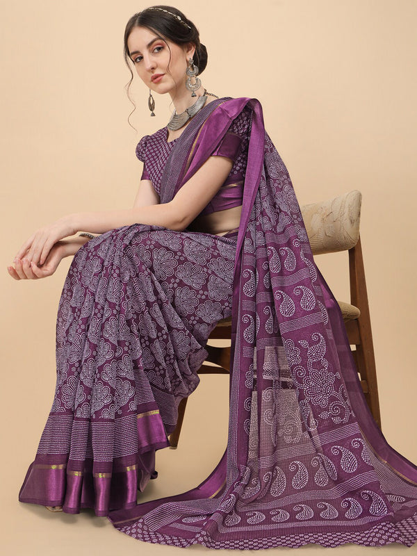 Kalini Purple & White Floral Kota Saree - Distacart