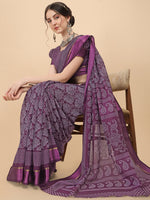Thumbnail for Kalini Purple & White Floral Kota Saree - Distacart