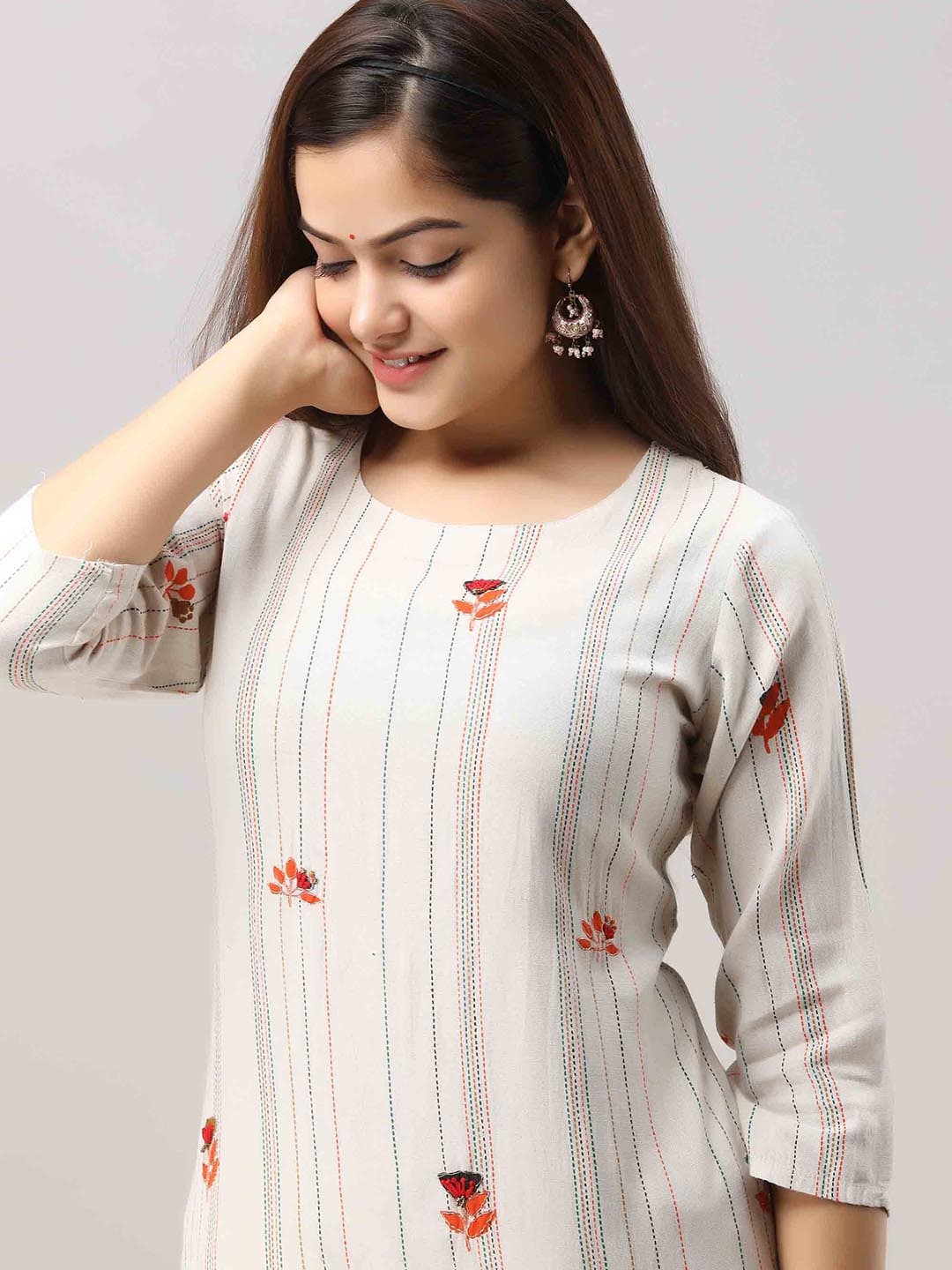 Kalini Women White Embroidered Thread Work Kurta with Palazzo - Distacart