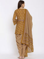Thumbnail for HERE&NOW Mustard Yellow Floral Printed A-Line Kurta with Dhoti Pants & With Dupatta - Distacart