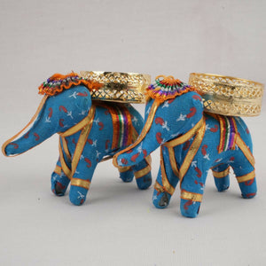Kundan HandiKrafts Elephant Candle Holders (Pair) - Assorted - Distacart