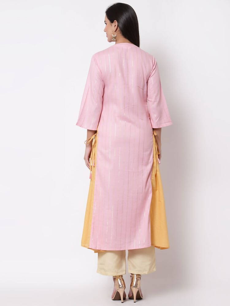 Myshka Women's Pink Solid 3/4 Sleeve Cotton Round Neck Dress