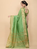 Thumbnail for Kalini Green & Gold-Toned Woven Design Zari Silk Blend Banarasi Saree - Distacart