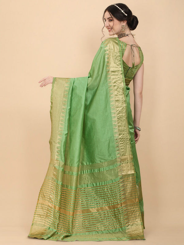Kalini Green & Gold-Toned Woven Design Zari Silk Blend Banarasi Saree - Distacart
