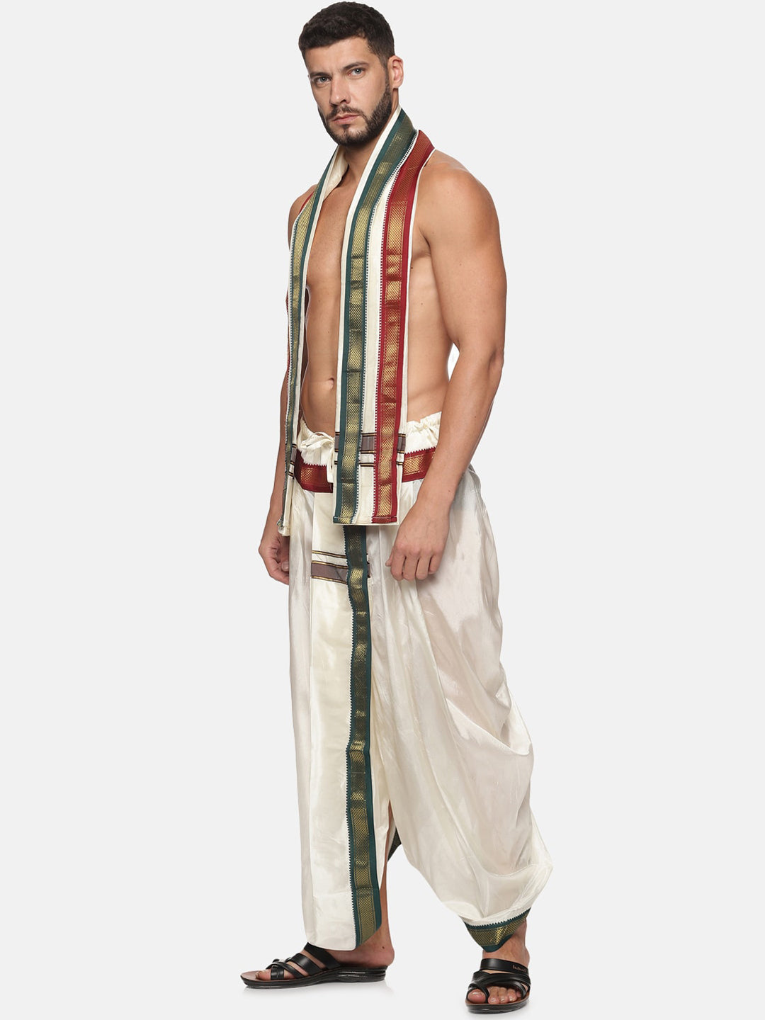 Sethukrishna Men Cream Coloured Solid Dhoti Pant With Angavastram - Distacart